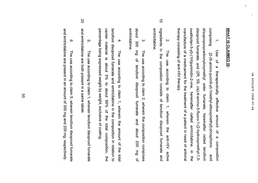 Document de brevet canadien 2512475. Revendications 20071204. Image 1 de 7