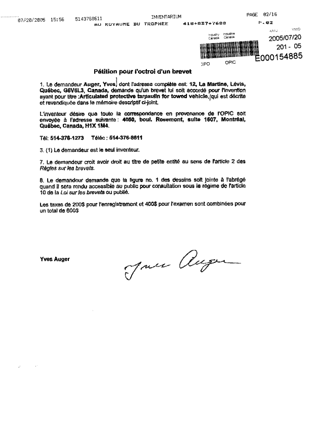 Document de brevet canadien 2512619. Cession 20050720. Image 2 de 2