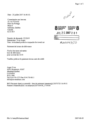 Document de brevet canadien 2512619. Correspondance 20070720. Image 1 de 1