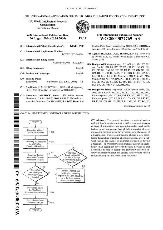 Document de brevet canadien 2513164. Abrégé 20050712. Image 1 de 2