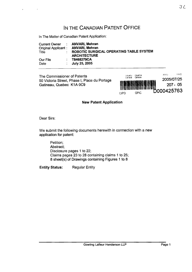 Document de brevet canadien 2513202. Cession 20050725. Image 1 de 3