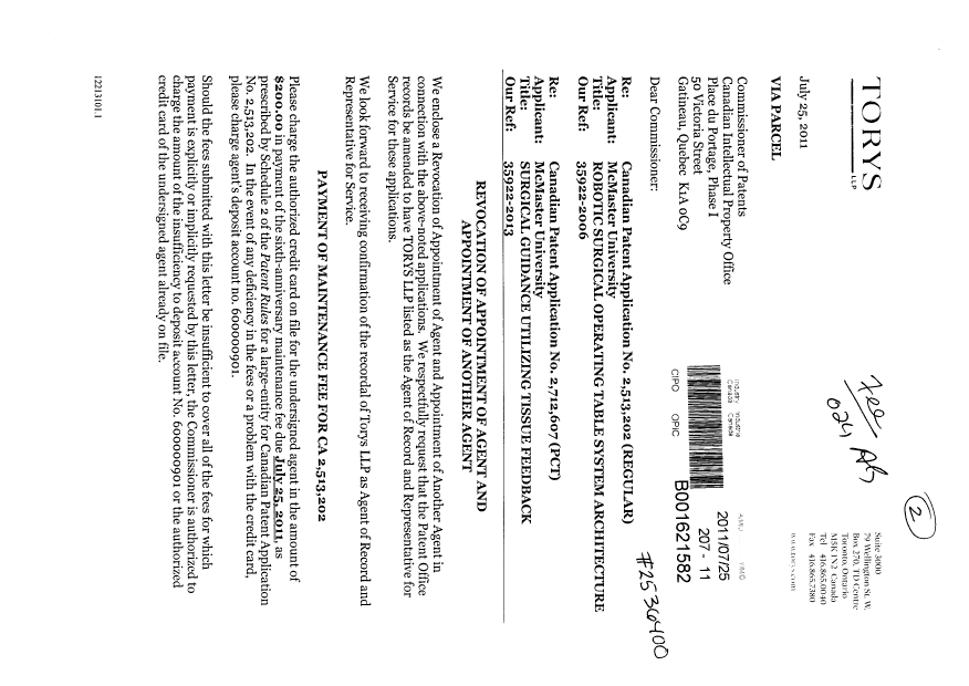 Canadian Patent Document 2513202. Fees 20110725. Image 1 of 2