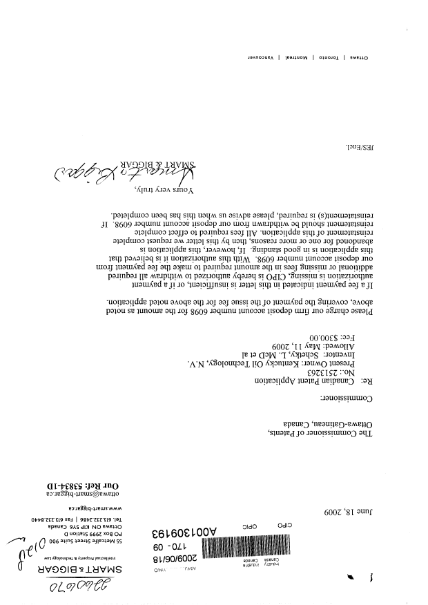 Canadian Patent Document 2513263. Correspondence 20090618. Image 1 of 1