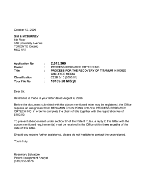 Document de brevet canadien 2513309. Correspondance 20061012. Image 1 de 1