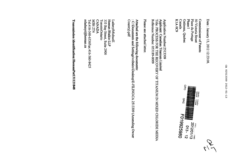 Document de brevet canadien 2513309. Cession 20120113. Image 1 de 6