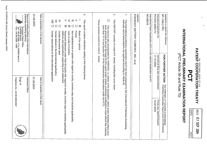 Document de brevet canadien 2513454. PCT 20050714. Image 1 de 14