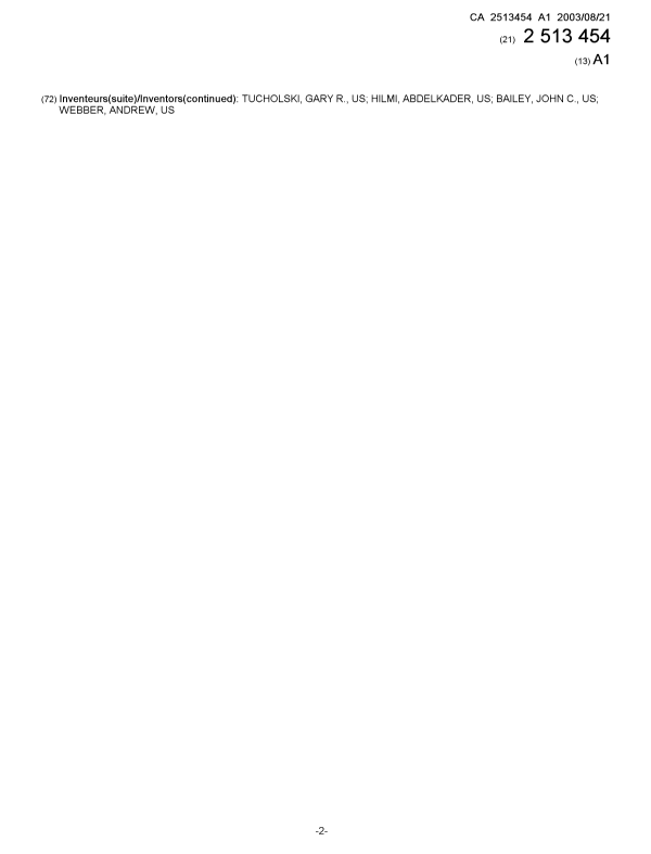 Document de brevet canadien 2513454. Page couverture 20051003. Image 2 de 2