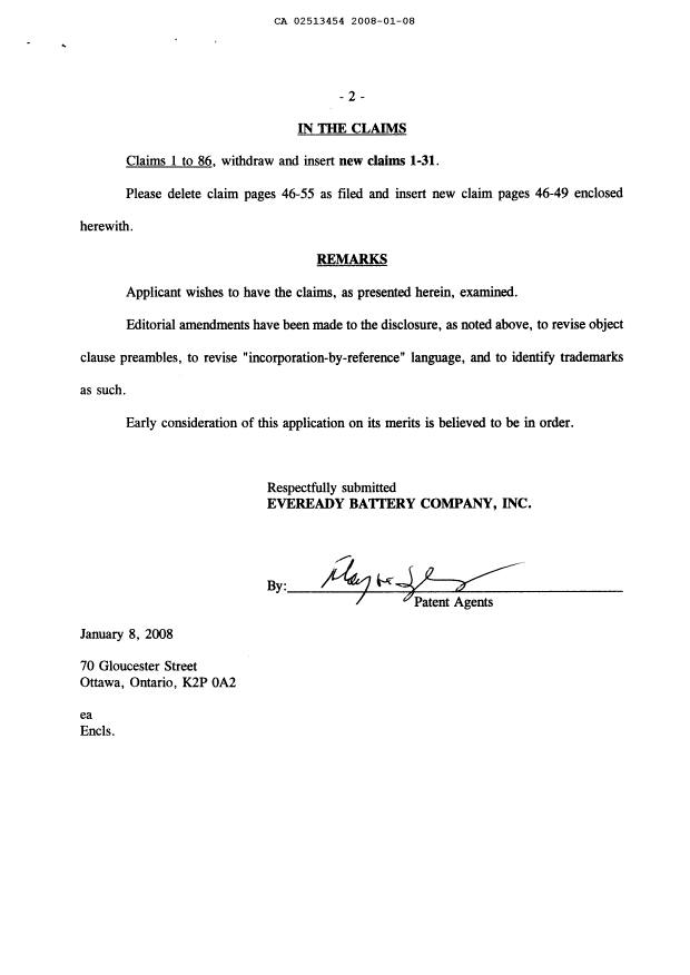 Document de brevet canadien 2513454. Poursuite-Amendment 20080108. Image 2 de 19