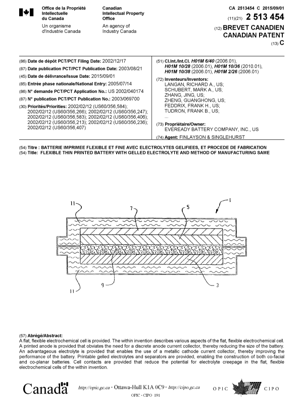 Document de brevet canadien 2513454. Page couverture 20150728. Image 1 de 2