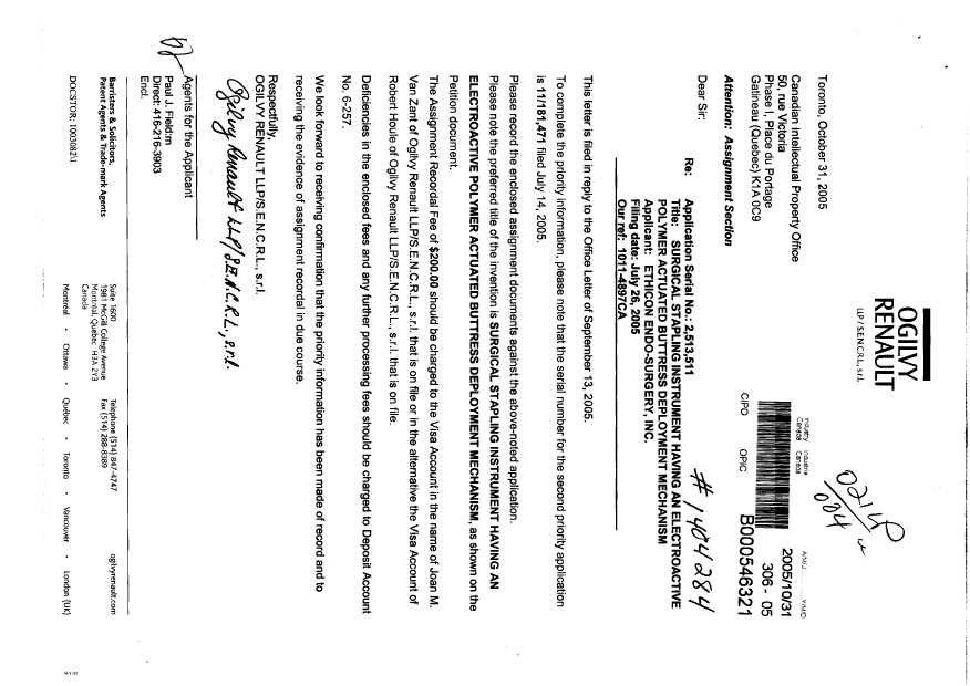 Document de brevet canadien 2513511. Cession 20051031. Image 1 de 8