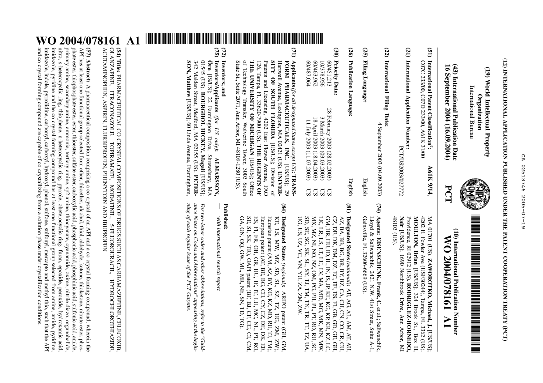 Document de brevet canadien 2513746. Abrégé 20041219. Image 1 de 1
