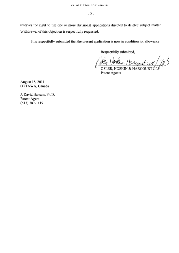 Document de brevet canadien 2513746. Poursuite-Amendment 20101218. Image 2 de 3