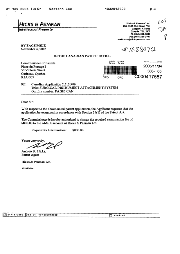 Document de brevet canadien 2513906. Poursuite-Amendment 20041204. Image 1 de 1