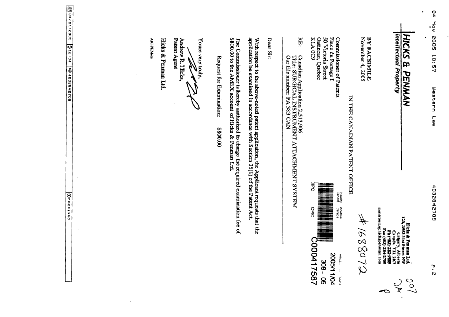 Document de brevet canadien 2513906. Poursuite-Amendment 20051104. Image 1 de 1