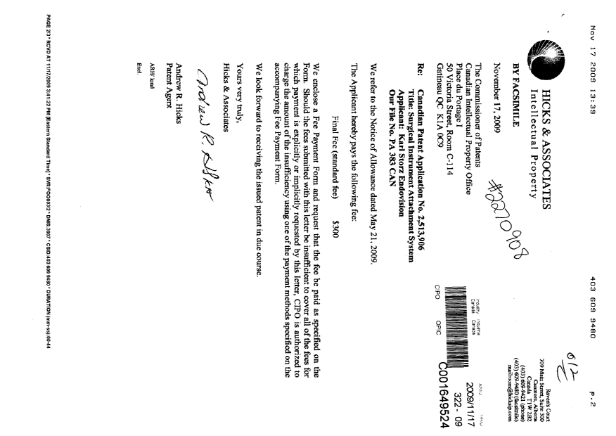 Canadian Patent Document 2513906. Correspondence 20081217. Image 1 of 2