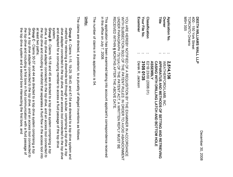 Canadian Patent Document 2514136. Prosecution-Amendment 20081230. Image 1 of 3