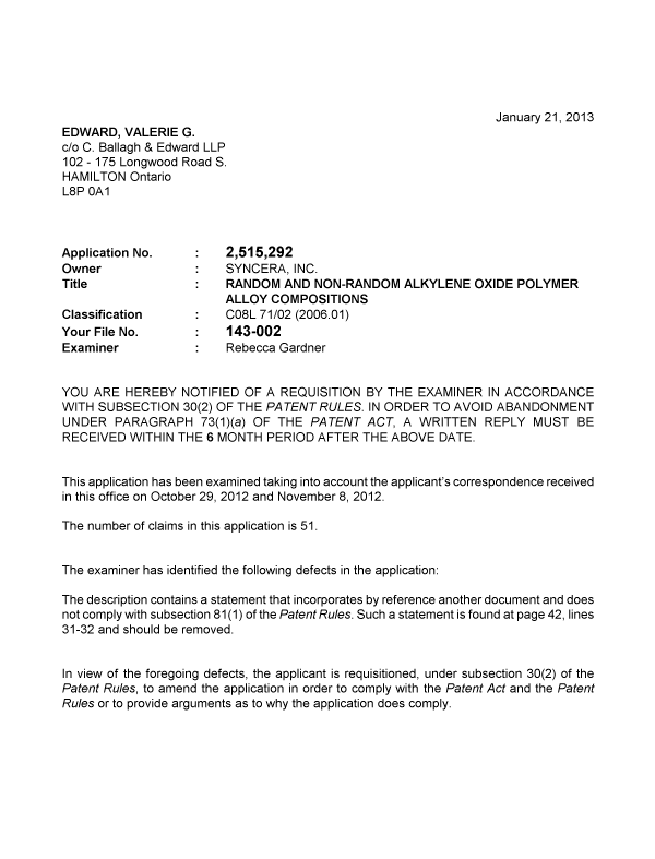 Document de brevet canadien 2515292. Poursuite-Amendment 20130121. Image 1 de 2