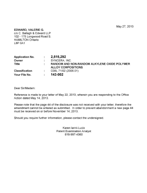 Document de brevet canadien 2515292. Correspondance 20130527. Image 1 de 1