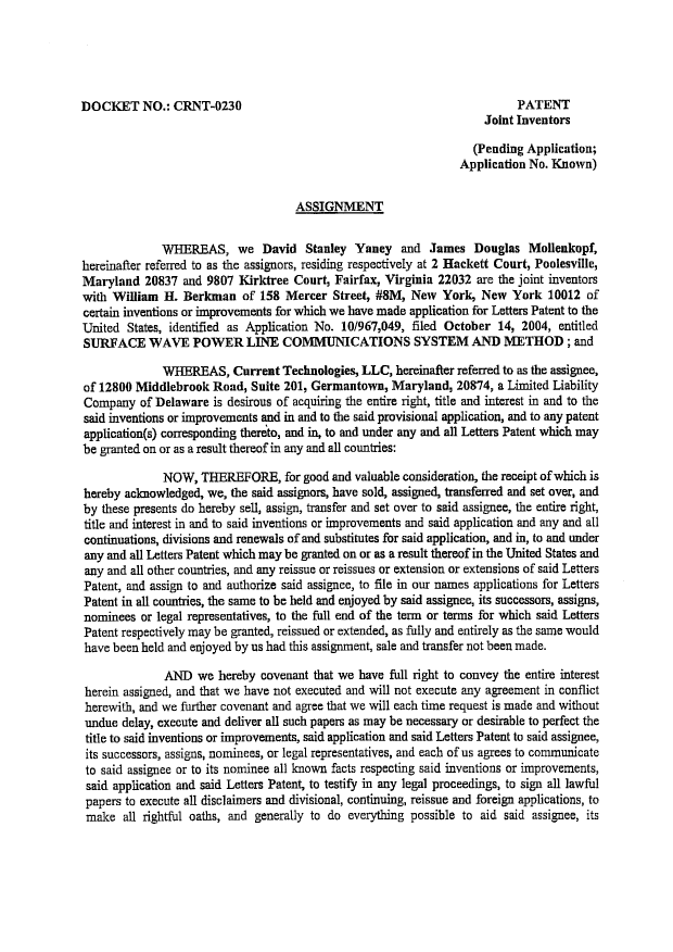 Document de brevet canadien 2515560. Cession 20060804. Image 2 de 6