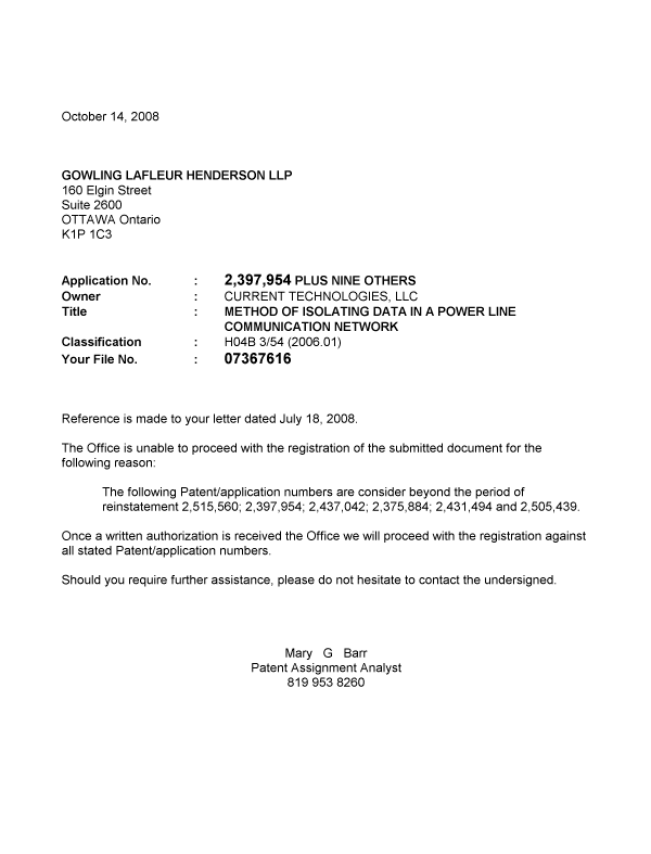 Canadian Patent Document 2515560. Correspondence 20081014. Image 1 of 1