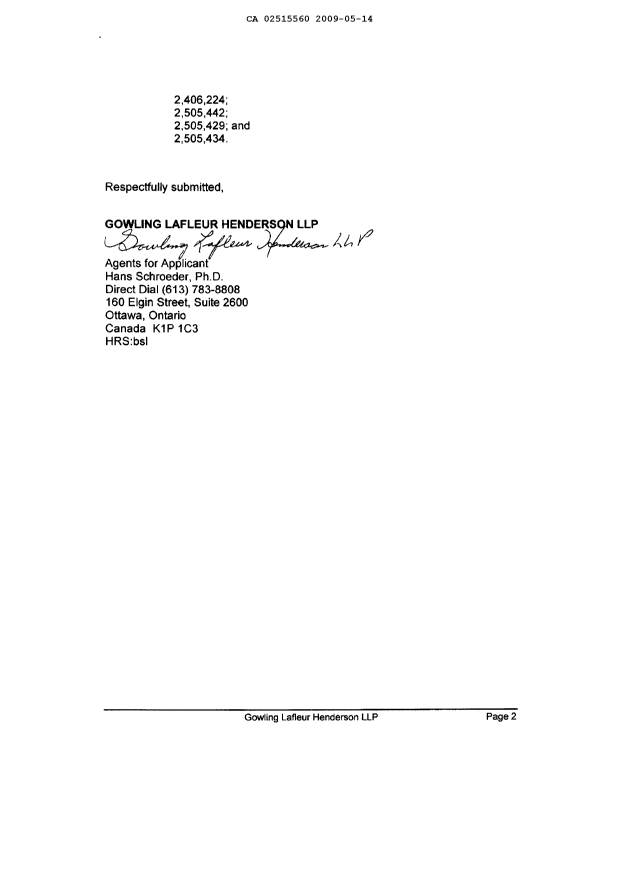 Document de brevet canadien 2515560. Cession 20090514. Image 5 de 5