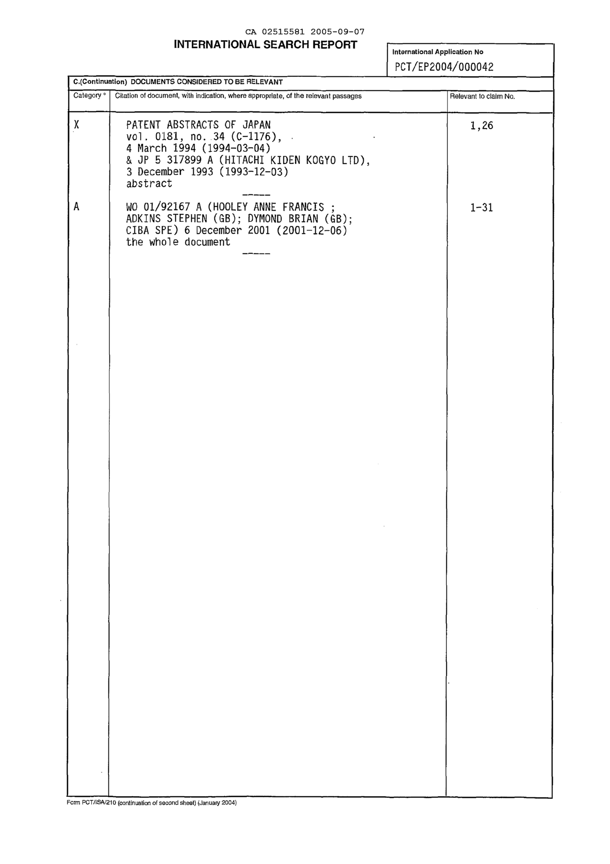 Document de brevet canadien 2515581. PCT 20041207. Image 2 de 3