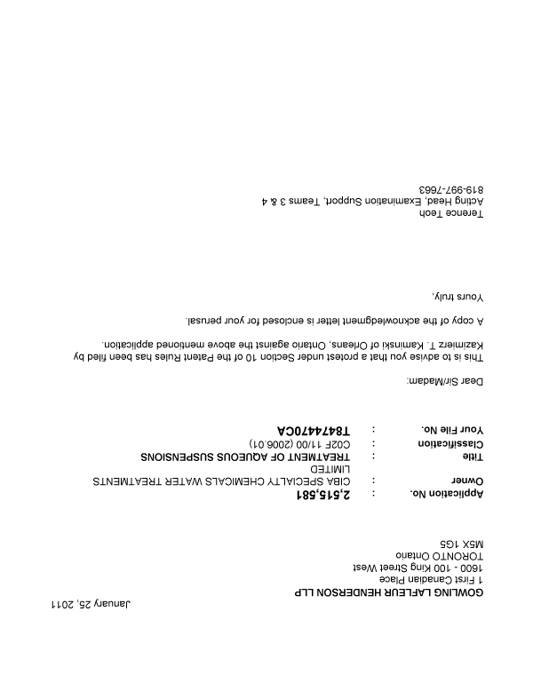 Document de brevet canadien 2515581. Poursuite-Amendment 20101225. Image 1 de 2
