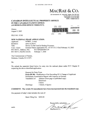 Document de brevet canadien 2515582. Cession 20050809. Image 1 de 3