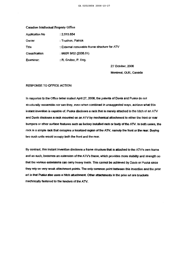 Canadian Patent Document 2515654. Prosecution-Amendment 20061027. Image 2 of 4