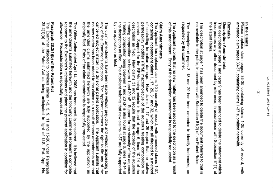 Canadian Patent Document 2515865. Prosecution-Amendment 20081014. Image 2 of 16