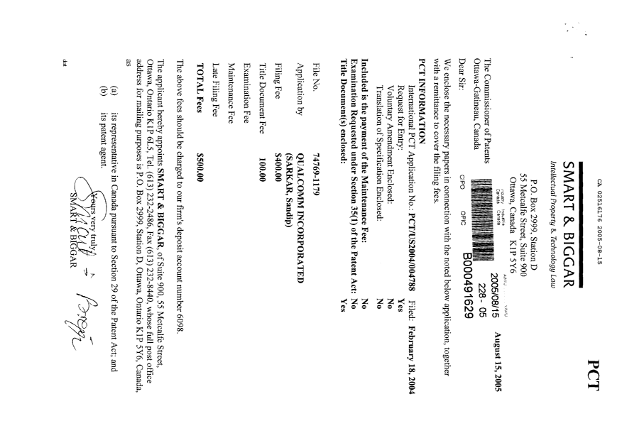 Document de brevet canadien 2516176. Cession 20050815. Image 1 de 7