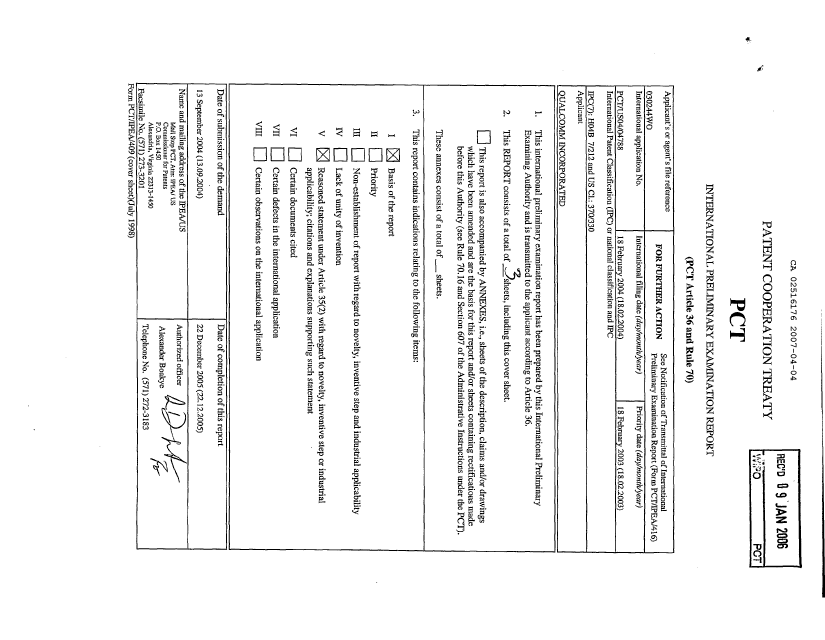 Document de brevet canadien 2516176. PCT 20070404. Image 1 de 3