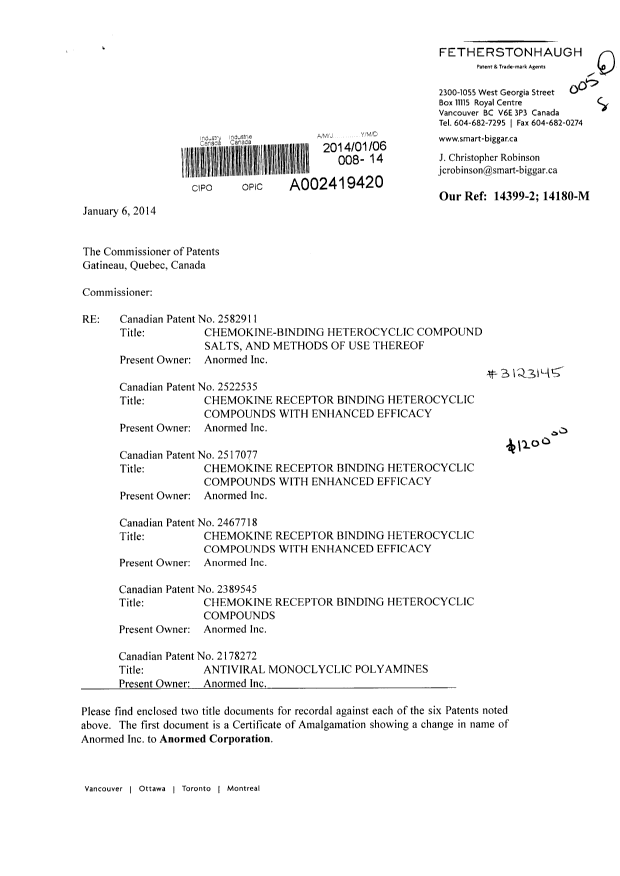 Document de brevet canadien 2517077. Cession 20140106. Image 1 de 12