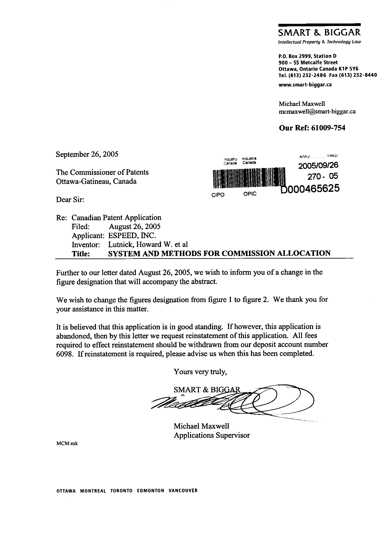 Document de brevet canadien 2517331. Cession 20050926. Image 1 de 3