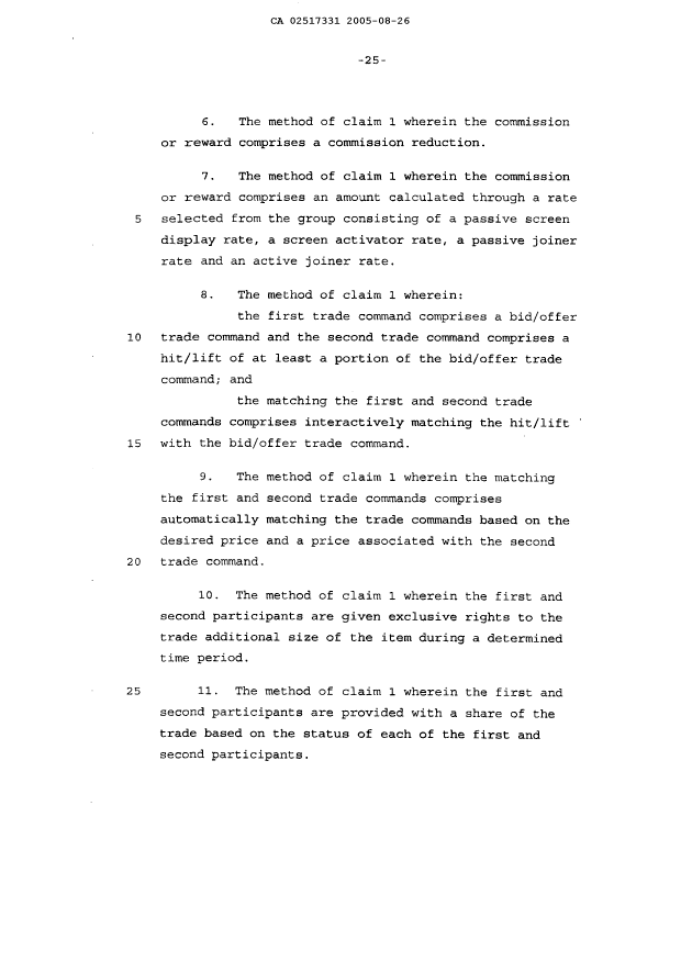 Document de brevet canadien 2517331. Revendications 20050926. Image 2 de 10