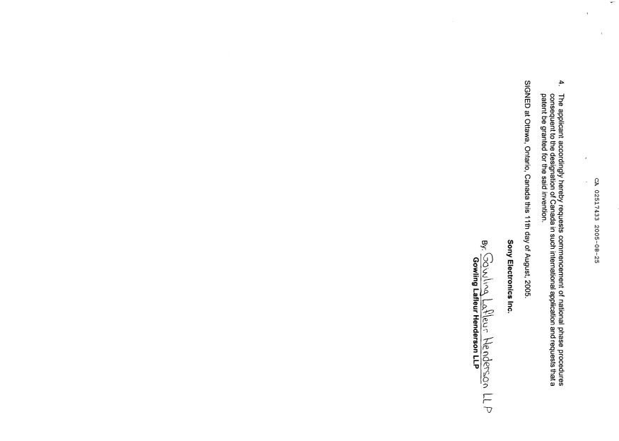 Document de brevet canadien 2517433. Cession 20050825. Image 4 de 4