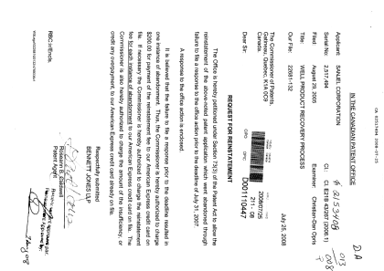 Canadian Patent Document 2517494. Prosecution-Amendment 20080725. Image 1 of 7
