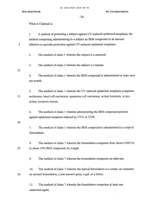 Document de brevet canadien 2517528. Revendications 20050830. Image 1 de 2