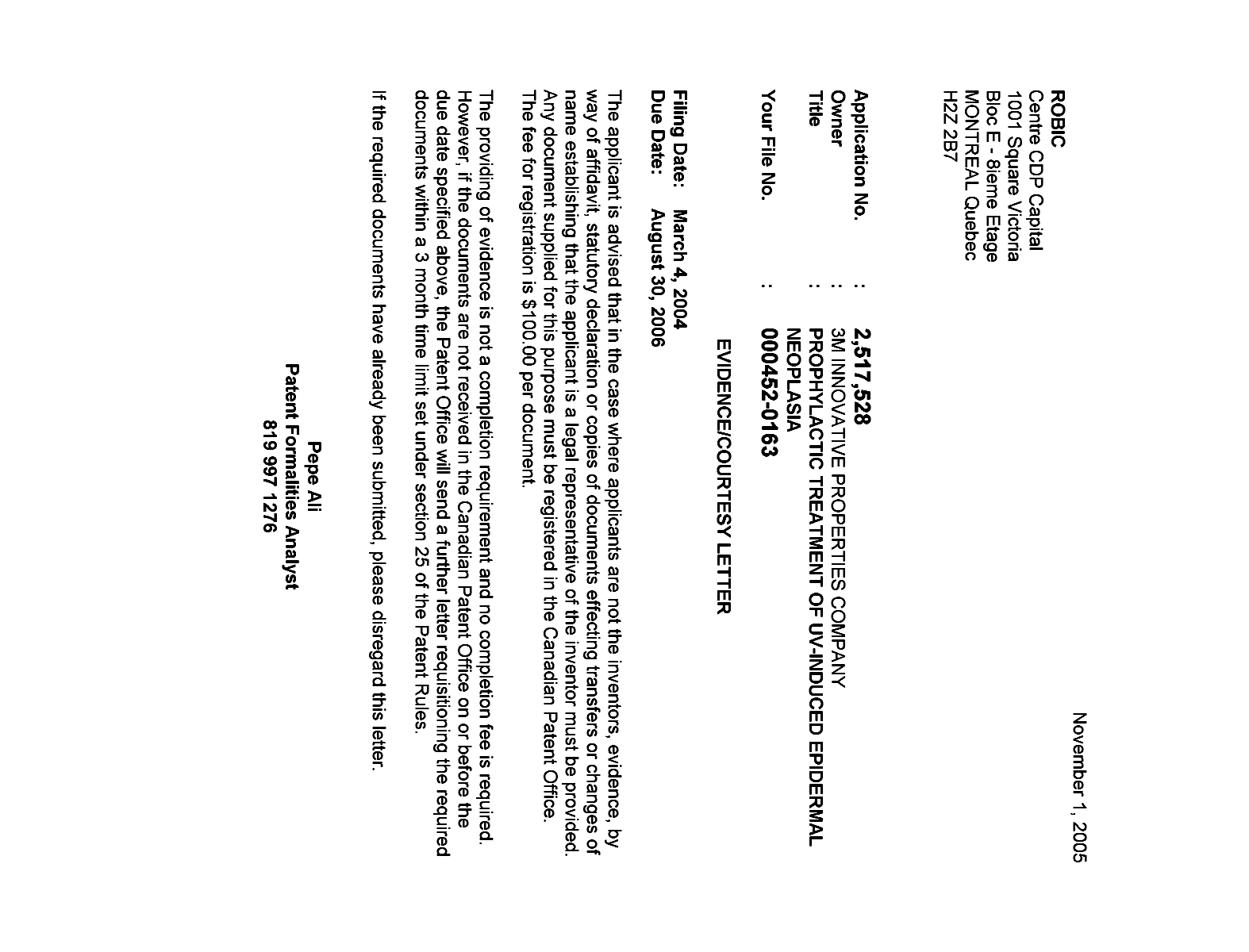 Canadian Patent Document 2517528. Correspondence 20051027. Image 1 of 1