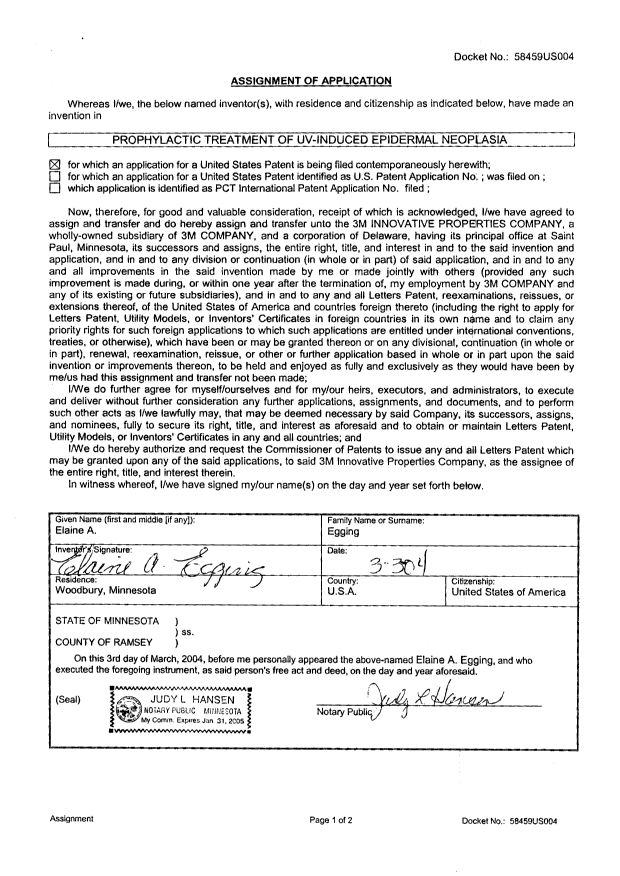 Document de brevet canadien 2517528. Cession 20061122. Image 2 de 3