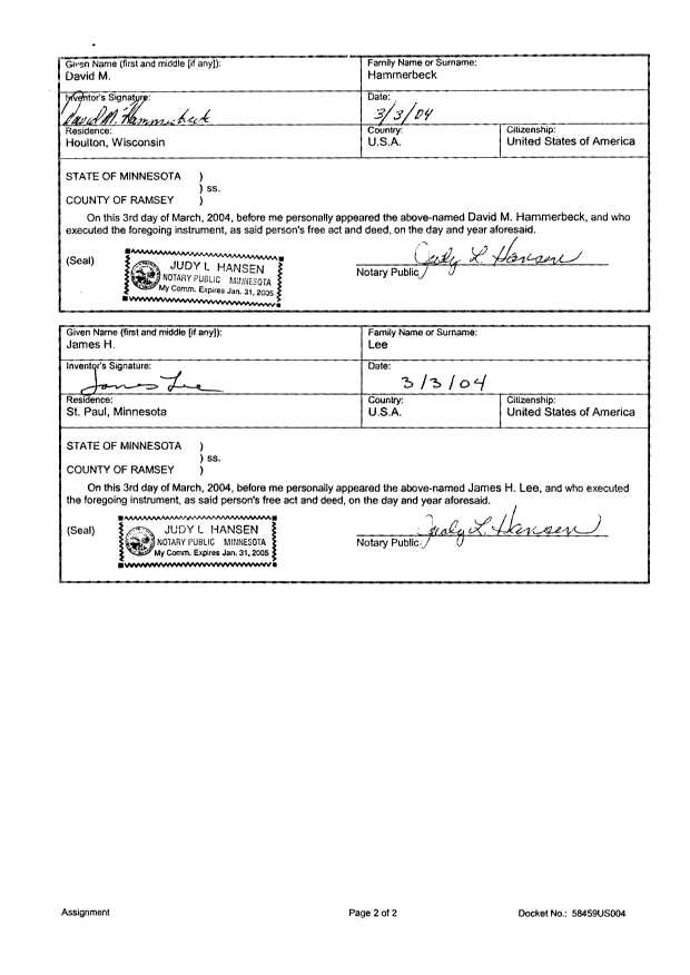 Document de brevet canadien 2517528. Cession 20061122. Image 3 de 3