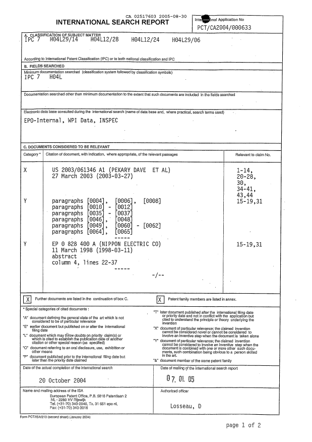 Canadian Patent Document 2517603. PCT 20050830. Image 1 of 5