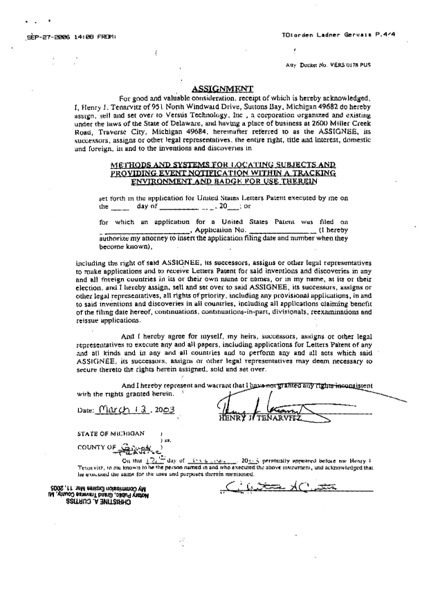 Document de brevet canadien 2517955. Cession 20060929. Image 4 de 4