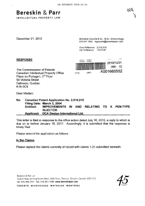 Document de brevet canadien 2518015. Poursuite-Amendment 20101221. Image 1 de 8