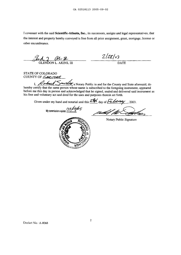 Document de brevet canadien 2518113. Cession 20050902. Image 9 de 9