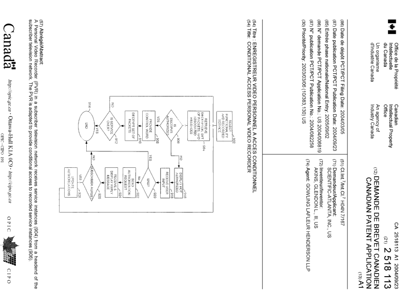 Document de brevet canadien 2518113. Page couverture 20051103. Image 1 de 1