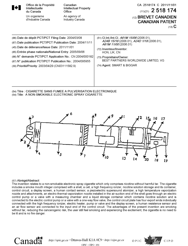 Document de brevet canadien 2518174. Page couverture 20110927. Image 1 de 1