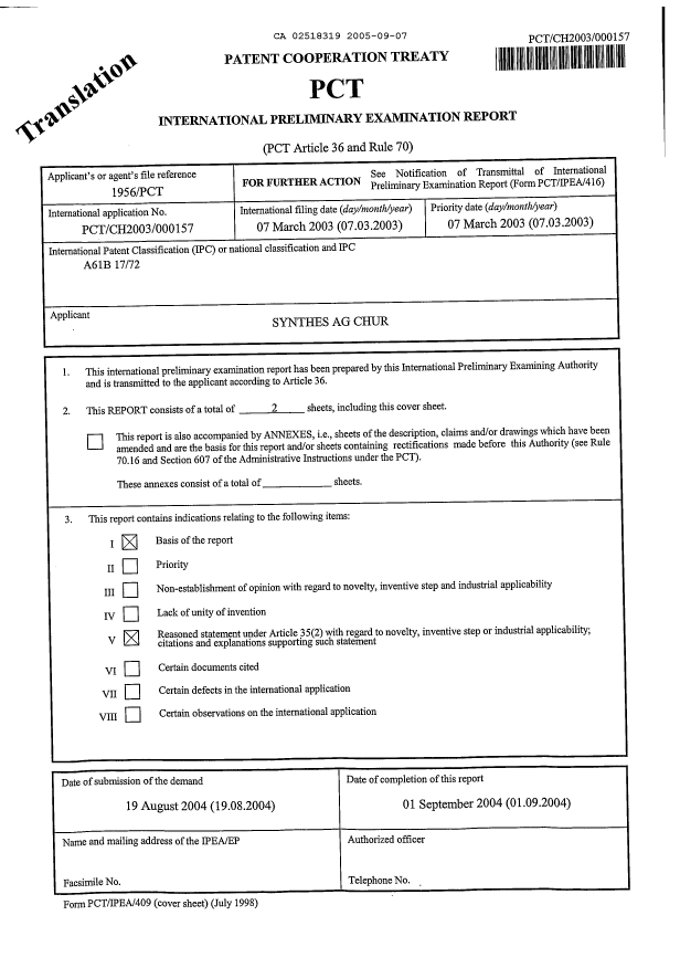 Document de brevet canadien 2518319. PCT 20050907. Image 2 de 7