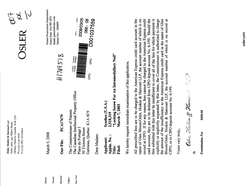 Canadian Patent Document 2518319. Prosecution-Amendment 20080305. Image 1 of 1