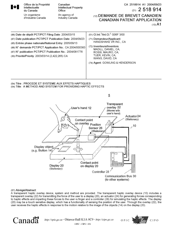 Canadian Patent Document 2518914. Cover Page 20051109. Image 1 of 1
